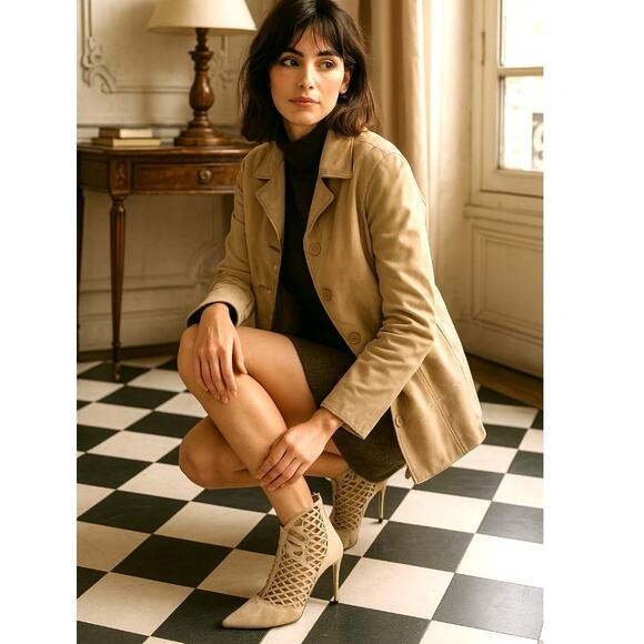 Tamara Mellon 6 Femme 90 Suede Ankle Boots Lasercut Pointed Toe Booties Cream 36 - Picture 1 of 10